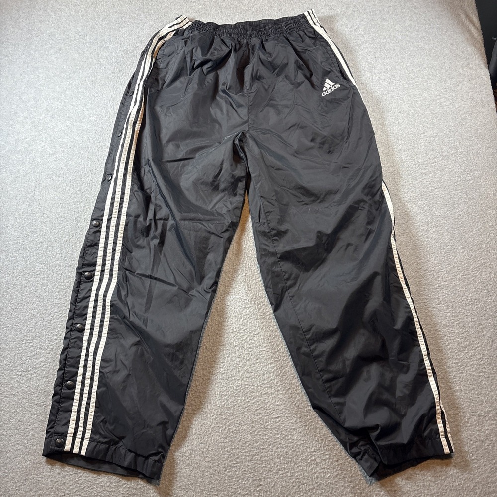 Adidas Track Pants Mens XL Metal Snap Breakaway 3 Stripe Pockets Insulated VTG
